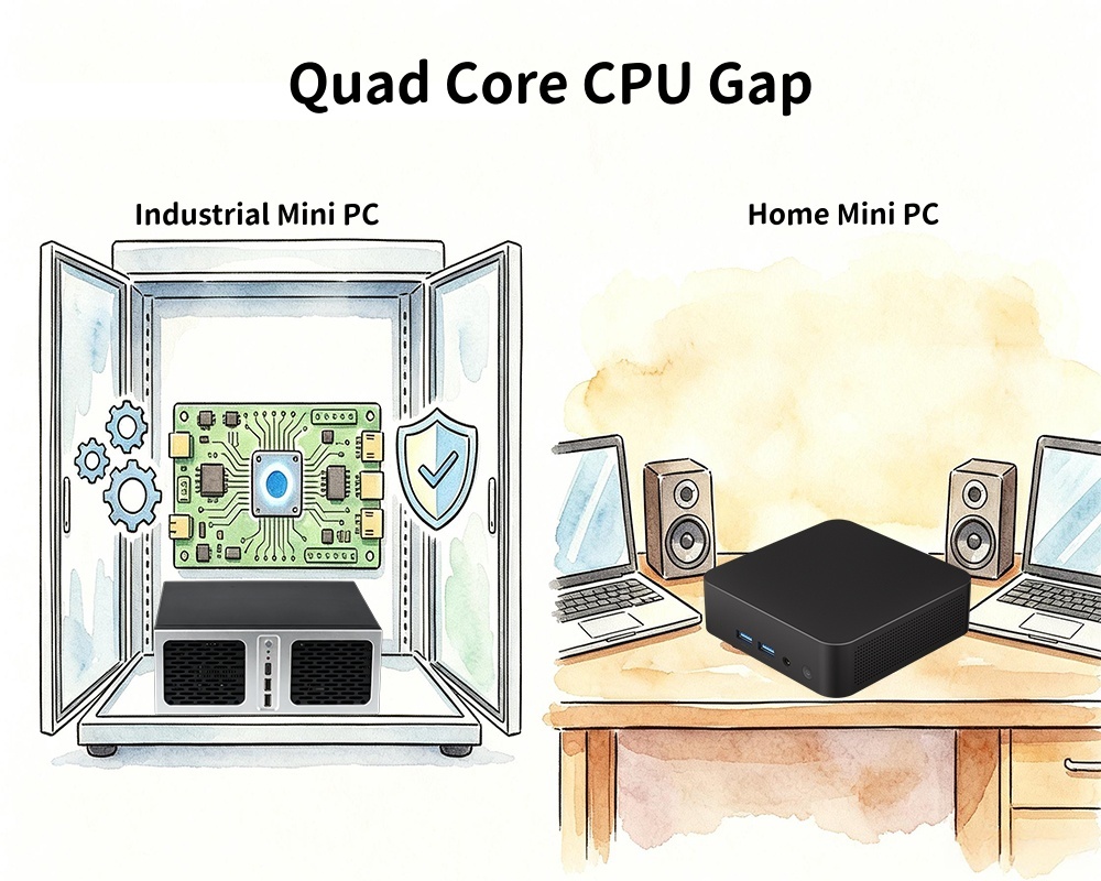 Últimos blogs da empresa sobre Quad Core CPU Gap Mini PC Industrial Vs Mini PC doméstico