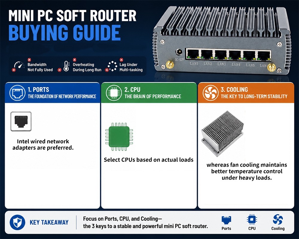 Últimos blogs da empresa sobre Guia de Compra de Mini PC Soft Router Como Escolher Portas de Rede CPU E Refrigeração Com Dados de Teste Reais