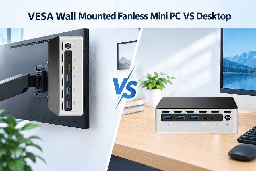 Últimos blogs da empresa sobre Ventilador de PC Mini sem ventoinha montado na parede VESA VS Desktop: Dissipação de calor e gerenciamento de cabos comparados