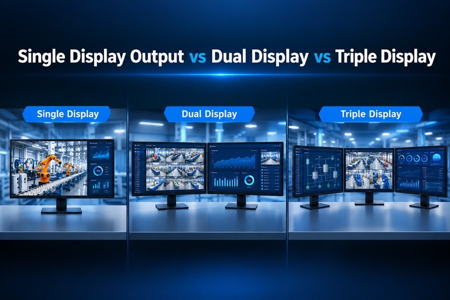 Últimos blogs da empresa sobre Single Display Output vs Dual Display vs Triple Display: Comparison of Multi screen Output Capability of Industrial PCs